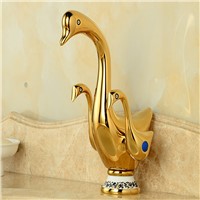 Wholesale And Retail Polished Golden Brass Bathroom Duck Faucet Vanity Sink Mixer Tap Duck Handles Mixer Tap Deck Mounted