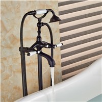 Wholesale And Retail Oil Rubbed Bronze Solid Brass Floor Mounted Bathroom Tub Faucet Ceramic Style Free Standing Tub Filler
