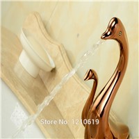 Newly Rose Gold Plate Bathroom Basin Faucet Duck Style Sink Mixer Faucet Dual Handles Single Hole