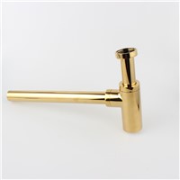 Brass Round Bottle P-Trap for  Bathroom Bain Sink  Tap Waste Drain, Gold11-079