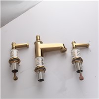 Basin Faucets 3 Hole Gold Bathroom Sink Taps Crystal Home Decoration 2 Handle Switch Deck Mounted Lavatory WC Crane OS-61176