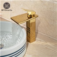Brand New Waterfall Basin Vanity Sink Mixer Faucet Deck Mount One Handle Washbasin Taps with Hot Cold Water Single Hole