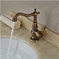 High-end Brass Antique Bathroom Vessel Sink Faucet Single Handle Mixer Taps Washbasin Faucet