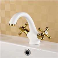 Pastoral Retro hot and cold taps Bathroom Products Bathroom Sets copper faucet Supply basin faucet paint white leader W3001