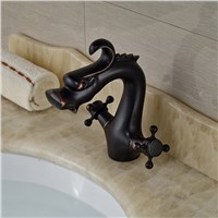 Oil Rubbed Bronze Dual Cross Handles Dragon Bathroom Sink Basin Faucet Deck Mount Oil Rubbed Bronze Finish