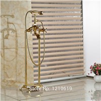 Newly Euro Luxury Bathroom Tub Faucet w/ Handheld Shower Gold Plate Floor Type Bathtub Faucet Mixer Tap