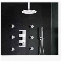 Wholesale And Retail Luxury Chrome Brass 6 pcs Massage Jets Ceiling Mounted Shower Head Thermostatic Valve W/ Hand Shower