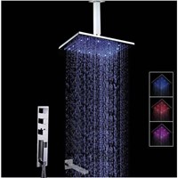 Wholesale And Retail Ceiling Mounted 3 Colors Square Rain Shower Head Faucet Thermostatic Valve W/ Hand Sprayer Tub Spout