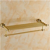 Wholesale And Retail Luxury Golden Brass Bathroom Towel Rack Holder Wall Mounted Towel Shelf W/ Towel Bar Holder