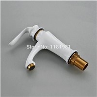 Hot and cold all copper porcelain white painting gold single handle basin faucet  8119W
