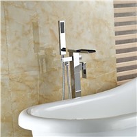 Bathroom Tub Faucet Waterfall Spout Bathroom Tub Filler Cold &amp;amp;amp; Hot Mixer Tap w/ Hand Shower Chrome Brass