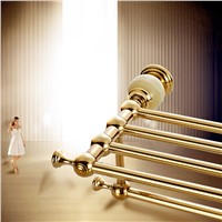 Wholesale And Retail Wall Mounted Gold Finish Solid Brass Bathroom Towel Rack Holder Clothes Shelf W/ Towel Bar Hangers