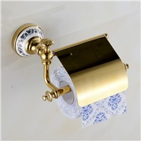 Paper Holders blue-and-white Porcelain Decorative Gold Solid Brass Wall Mounted Toilet Ceramic Bath Roll Tissue Holder XE3395