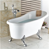 Polished Chrome Waterfall Spout Free Standing Bathtub Mixer Faucet Single Handle with Handshower Tub Filler