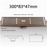 Long Antique Brass Linear anti-odor Floor Waste Channel Grate Drainer Shower Drainer