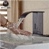 Oil Rubbed Bronze Bathroom Faucet Hands Free Automatic Sensor Basin Waterfall Tap W/ 8&amp;amp;quot; Hole Cover