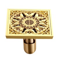 Luxury Brass Floor Drainer, Gold Color Square Drain, 10*10CM Artistic  shower Drains for bathroom