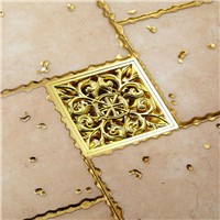 Modern 10*10cm carving Bathroom gold finishing  Brass Floor Drain Square Shape Waste Drainer