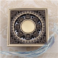 Wholesale And Retail Promotiom Euro Style Antique Brass Flower Carved Art washer Drain Bathroom Shower Waste Drainer 10*10 cm