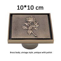 Made in china Flower Art Carved copper  Bathroom Shower Floor Drain Antique  Kitchen and Balcony Ground Drainer