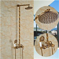 Antique Brass Round Rain Shower Head Faucet Hot Cold Mixer Valve Hand Shower Sprayer 8&quot; Shower Wall Mounted