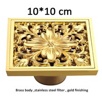 Square style floor drains anti smelly shower floor waste drainer with exquisite carvings cover 4 inch