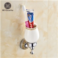Home Decoration Washroom Toothbrush Holder Chrome Copper Tumbler&amp;amp;amp;cup Holder Wall Mount Single Cup