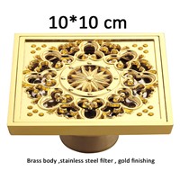 Luxury Bathroom Floor washer  Drain Cover Engraving Floor Drains stoppers drainer strainer   gold finish 4 inch