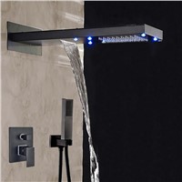Wholesale And Retail Contemporary Oil Rubbed Bronze LED Waterfall &amp;amp;amp; Rainfall Shower Faucet 3 Ways Mixer Valve W/ Hand Shower