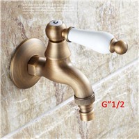 In wall Classic Antique Brass Washing Machine Tap Laundry Faucet Tap Sink Cold Water Tap with ceramic handle