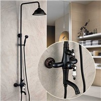Luxury Exposed Bathroom Rainfall Shower Faucet Set Tub Mixer Tap Oil Rubbed Bronze