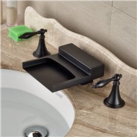 Oil Rubbed Bronze Width Waterfall Spout Widespread Bathroom Sink Basin Faucet Dual Handles Basin Mixer Tap