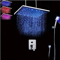 Wholesale And Retail Huge LED Rainfall Shower Head 2 Ways Mixer Chrome Ceiling Mounted Shower Faucet W/ Hand Shower
