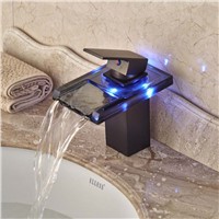 LED Light Square Glass Waterfall Bathroom Basin Faucet Oil Rubbed Bronze Mixer Vanity Torneira Banheiro Cozinha