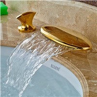 Widespread 8&amp;amp;quot; Sink Golden Brass Bathroom Basin Faucet Waterfall Spout Dual Handles Vanity Sink Mixer Tap