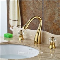 Newly Luxury Bathroom Basin Faucet Gold Plate 3Pcs Sink Mixer Tap Vessel Faucet Dual Crystal Handles