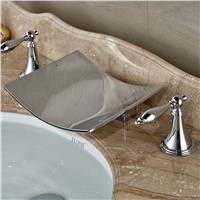 Wholesale And Retail Polished Chrome Waterfall Bathroom Basin Faucet Deck Mounted Sink Mixer Tap Brass Valve 3 HolesTap