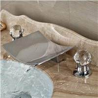 Polished Chrome Deck Mounted Waterfall Bathroom Basin Faucet Crystal Glass Balls Handles Sink Mixer Tap