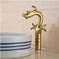 Newly Luxury Dragon Style Sink Faucet Dual Handles Golden Tall Basin Faucet Vessel Mixer Tap