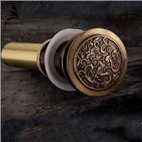 New Antique Brass Chinese Dragon Style Bathroom basin waste Pop Up Waste Vanity Vessel Sink Drain Without Overflow PLF00A11XX