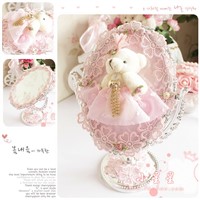 Pink bear desktop makeup mirror princess lace bow decoration pvc zinc mirror
