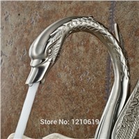 Uythner Newly Luxury Swan Style Basin Faucet Nickel Brushed Bathroom Sink Mixer Faucet Tap Crystal Handles