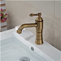 Antique Brass Deck Mounted Bathroom Basin Faucet Ceramic Valve Hot &amp;amp;amp; Cold Mixer Tap