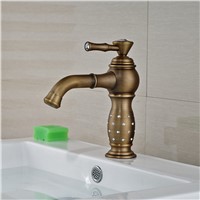 Wholesale And Retail Antique Brass Bathroom Basin Faucet Deck Mounted Crystal Body Sink Mixer Tap Hot Cold Mixer