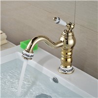 Blue And White Porcelain Wash Basin Deck Mounted Bathroom Basin Faucet Golden Mixer Tap Single Handle