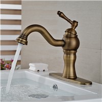 Wholesale And Retail Antique Brass Bathroom Basin Faucet Deck Mounted Single Handle Sink Mixer Tap W/ 8&amp;amp;quot; Cover Plate