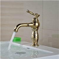 Wholesale And Retail Golden Crystal Body Deck Mounted Bathroom Basin Faucet Single Handle Wash Basin Solid Brass Tap