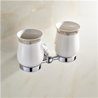 New Modern washroom toothbrush holder luxury European style Golden copper double tumbler&amp;amp;amp;cup holder wall mount bath product