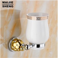 New Modern luxury European style Golden with diamond copper toothbrush tumbler&amp;amp;amp;cup holder wall mount bath product
