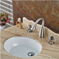 Brushed Nickel Dual Cristal Handles Basin Sink Faucet Deck Mount 3 Holes Bathroom Mixer Taps
